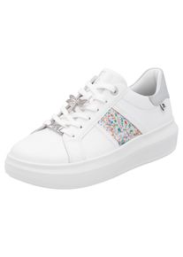 Plateausneaker RIEKER SPORT, Damen, Gr. 41, bunt (wei&szlig; multi, schmucklibelle), Leder, kontrastfarbene Details, Schuhe Plateausneaker, mit stylischen Metallic-Details, Freizeitschuh, Halbschuh, Schn&uuml;rschuh
