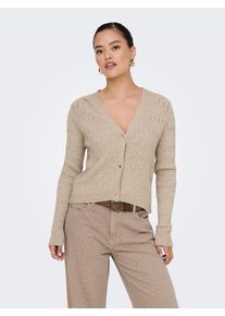 Strickjacke Only "ONLKATIA LS CABLE V-NECK CARDIGAN CC KNT", Damen, Gr. S, braun (mocha meringue detail:with melange), Strick, Obermaterial: 50% Viskose, 27% Nylon, 23% Polyester, meliert, figurbetont normal, V-Ausschnitt, Rippb&uuml;ndchen, Strickjacken Strickjacke