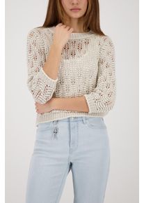 Strickpullover monari "Pullover Ajour", Damen, Gr. 46, beige, Strick, Obermaterial: 59% Baumwolle, 19% Polyacryl, 18% Viskose, 4% metallisierte Fasern, unifarben, regular fit taillenbedeckt, Rundhals, eingesetzt Rippb&uuml;ndchen, Pullover Strickpullover, Regular fit mit gl&auml;nzenden Details