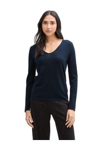 V-Ausschnitt-Pullover Tom Tailor "Regular", Damen, Gr. XXXL(46), blau (sky captain blau), Strick, Obermaterial: 60% Baumwolle, 40% Viskose, unifarben, regular fit normal, V-Ausschnitt, Pullover V-Ausschnitt-Pullover, mit V-Ausschnitt