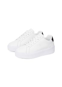 Plateausneaker Tommy Hilfiger "TH PLATFORM COURT SNEAKER", Damen, Gr. 41, wei&szlig;, Leder, Schuhe Plateausneaker, Freizeitschuh, Halbschuh, Schn&uuml;rschuh, Kontrastbesatz an der Ferse
