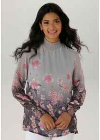 Schlupfbluse Aniston SELECTED, Damen, Gr. 40, rosa (silbergrau, rose, anthrazit, pastellrosa, grau, sanftes wei&szlig;), Chiffon, Obermaterial: 100% Polyester. Futter: 95% Viskose, 5% Elasthan, bedruckt, gebl&uuml;mt, figurumspielend h&uuml;ftbedeckend, Smokb&uuml;ndchen, Blusen Schlupfbluse, mit Bl&uuml;tendruck und h&uuml;bscher Blumenbord&uuml;re