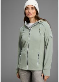 Fleecejacke Kangaroos, Damen, Gr. 44/46, gr&uuml;n, grau, Fleece, Obermaterial: 100% Polyester, kontrastfarbene Details, unifarben mit Farbeinsatz, bequem h&uuml;ftbedeckend, Jacken Fleecejacke, figurbetonte Passform, mit Kapuze und Kordelzug, &Uuml;bergangsjacke