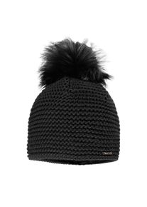 Bommelm&uuml;tze CAPO, Damen, schwarz, Strick, Wollmischung, unifarben, M&uuml;tzen Bommelm&uuml;tze, Grobstrick, unifarben, gef&uuml;ttert