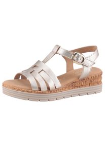 Keilsandalette Gabor "GENUA", Damen, Gr. 41, gold (goldfarben), Glattleder, metallic, Schuhe Keilsandalette, Riemchensandale, Sommerschuh mit Klettverschluss, G-Weite