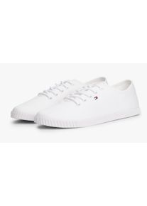 Sneaker Tommy Hilfiger "CANVAS LACE UP SNEAKER", Damen, Gr. 40, wei&szlig;, Baumwolle, unifarben, Schuhe Sneaker, Freizeitschuh, Halbschuh, Schn&uuml;rschuh mit gestickter Logoflagge