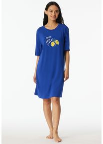 Nachthemd Schiesser "Casual Fashion", Damen, Gr. 48, N-Gr, 819, blau, Single Jersey, Obermaterial: 95% Modal, 5% Elasthan, bequem kniefrei, Rundhals, Kleider Nachthemd, Gesamtl&auml;nge ca. 90 cm, in flie&szlig;ender Single-Jersey Qualti&auml;t