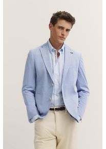 Sakko Bugatti, Herren, Gr. 52, blau (340, blaugrau), 54% Baumwolle, 46% Polyester, unifarben, normal, Manschette, Sakkos Sakko, mit Reverskragen