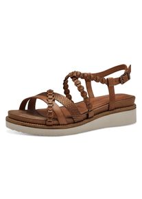 Keilsandalette Tamaris, Damen, Gr. 38, braun (cognac), Leder, Lederimitat, Schuhe Keilsandalette, Riemchensandale, Sommerschuh mit verstellbarer Schnalle