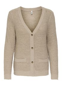 Strickjacke Only "ONLGEENA LS BUTTON CARDIGAN KNT", Damen, Gr. M, beige (simply taupe), Strick, Obermaterial: 65% Polyacryl, 35% Polyamid, unifarben, regular fit, V-Ausschnitt, Rippb&uuml;ndchen, Strickjacken Strickjacke