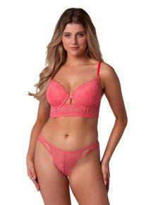 After Eden D-cup & up String "Maite", Damen, Gr. XL, pink (bright pink), Spitze, Obermaterial: 88% Polyamid, 12% Elasthan, AFTER EDEN D-CUP & UP, k&ouml;rpernah, Unterhosen String, mit Spitze, Riemchendetails, feminin, bequem, weich, elastisch