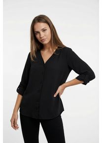 Shirtbluse Only "ONLJANA METTE V-NECK LS SHIRT NOOS WVN", Damen, Gr. S, schwarz, Web, Obermaterial: 100% Polyester, unifarben, regular fit normal, V-Ausschnitt, mit Aufschlag, Blusen Shirtbluse