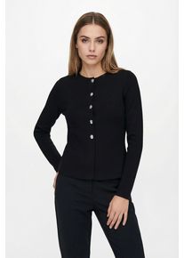 Strickjacke Only "ONLMELLI LIFE LS ONECK BUT CARDI RP KNT", Damen, Gr. XS, schwarz detail:new silber buttons, Strick, Obermaterial: 70% Viskose, 30% Nylon, unifarben, regular fit normal, Rundhals, Strickjacken Strickjacke