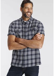 MAN'S WORLD Kurzarmhemd MAN'S WORLD, Herren, Gr. XXL (45/46), N-Gr, blau (blau, orange), Web, Obermaterial: 100% Baumwolle, kariert, bequem, Hemden Kurzarmhemd, mit kleinem Brustprint, Topseller