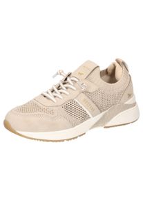 Slip-On Sneaker Mustang Shoes, Damen, Gr. 36, beige (beige, wei&szlig;), Lederimitat, Textil, Glitzer, Schuhe Slip-On Sneaker, Slipper, Sneaker, Freizeitschuh mit Glitzerapplikationen