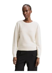 V-Ausschnitt-Pullover Tom Tailor Denim, Damen, Gr. S (36), wei&szlig; (sanftes wei&szlig;), Strick, Obermaterial: 100% Baumwolle, unifarben, relaxed fit taillenbedeckt, Rundhals, Rippb&uuml;ndchen, Pullover V-Ausschnitt-Pullover, mit Rippb&uuml;ndchen