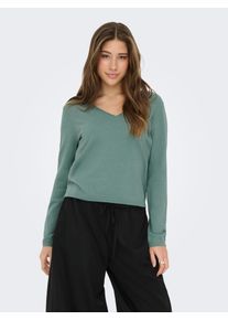 V-Ausschnitt-Pullover Only "ONLLOYAL LIFE LS V-NECK PULLO KNT NOOS", Damen, Gr. M, chinois gr&uuml;n detail:melange, Strick, Obermaterial: 80% Polyester, 20% Nylon, meliert, regular fit normal, V-Ausschnitt, Pullover V-Ausschnitt-Pullover, Materialmix
