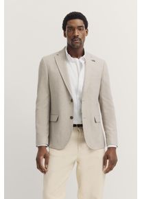 Sakko Bugatti, Herren, Gr. 56, 30, beige, 41% Polyester, 30% Viskose, 17% Baumwolle, 9% Leinen, 3% Elasthan, unifarben, normal, Manschette, Sakkos Sakko, mit Reverskragen und Stretchfunktion