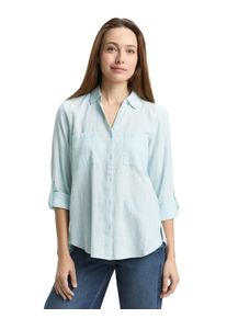 Langarmbluse Tom Tailor "Regular", Damen, Gr. 44, new blau haze, Web, Obermaterial: 100% Baumwolle, kariert, regular fit h&uuml;ftbedeckend, V-Ausschnitt, Krempel&auml;rmel,mit Kn&ouml;pfen, Blusen Langarmbluse, mit Brusttaschen