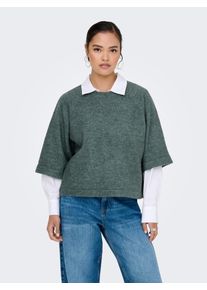 Strickpullover Only "ONLSIMONI 3/4 PULLOVER KNT NOOS", Damen, Gr. XS, gr&uuml;n (balsam gr&uuml;n detail:melange), Strick, Obermaterial: 74% Polyacryl, 24% Polyester, 2% Elasthan, meliert, regular fit h&uuml;ftlang, Rundhals, weit, Pullover Strickpullover, Materialmix, regular fit
