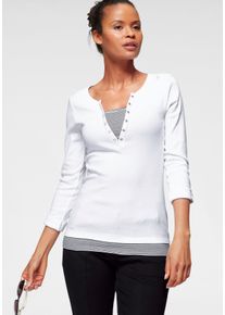 2-in-1-Shirt Kangaroos, Damen, Gr. 36/38, blau (wei&szlig;, marine), Obermaterial: 100% Baumwolle, geringelt, gestreift, unifarben, sehr figurbetont, Rundhals, abgesteppt, Shirts 2-in-1-Shirt, Langarm, sehr figurbetont