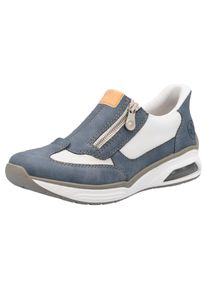 Slip-On Sneaker Rieker "Ready2GO", Damen, Gr. 42, blau (jeansblau, wei&szlig;), Nubuklederimitat, Textil, Schuhe Slip-On Sneaker, Slipper, Halbschuh, Freizeitschuh mit seitlichem Rei&szlig;verschluss
