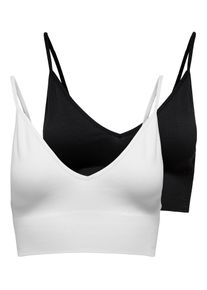 Bustier Only "ONLVICKY &ndash; BH-Tops mit geripptem Detail im 2er-Pack", Damen, Gr. M, N-Gr, wei&szlig; (wei&szlig; pack:schwarz, wei&szlig;), Jersey, Obermaterial: 90% Polyamid, 10% Elasthan, unifarben, Basic, BHs Bustier, figurbetont, modisch, Materialmix, Jersey, Spaghettitr&auml;ger