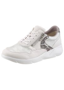 Waldl&auml;ufer Sneaker WALDL&Auml;UFER "K-FUNKY", Damen, Gr. 4 (37), wei&szlig;, silberfarben, Nappaleder, Nubukleder, Reptilienpr&auml;gung, unifarben mit Farbeinsatz, Schuhe Sneaker, Schn&uuml;rschuh, Komfortschuh mit seitlichem Rei&szlig;verschluss, K-Weite