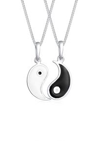 Ketten-Set Elli "Halskette Set Partnerketten Yin Yang Emaille 925 Silber" Gr. 45, schwarz, Halsketten, Damen, ohne Stein, Silber 925 (Sterlingsilber), Ketten-Set