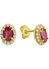 Paar Ohrstecker Firetti "Schmuck Geschenk Gold 375 Ohrschmuck Ohrringe", bunt (gelbgoldfarben, kristallwei&szlig;, rot, kristallwei&szlig;, rot), Ohrringe, Damen, Gelbgold 375, Paar Ohrstecker, mit Rubin, Zirkonia (synth.)