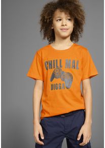 T-Shirt Kidsworld "Mit Spruch: CHILL MAL", Jungen, Gr. 140/146, orange (neon orange), Jersey, Obermaterial: 100% Baumwolle, bedruckt, Basic, Basic, Rundhals, Shirts T-Shirt, Kurzarm, Basic-Stil, mit coolen Schriftz&uuml;gen, Rundhalsausschnitt