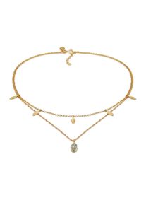 Choker Elli Premium "Halskette Layer Feder Labradorit Edelstein Boho 925 Silber" Gr. 36, gold, Halsketten, Damen, mit Steinen, Silber 925 (Sterlingsilber), Choker