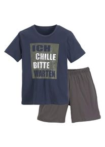 Pyjama AUTHENTIC LE JOGGER, Jungen, Gr. 134/140, grau (marine, anthrazit), Jersey, Obermaterial: 100% Baumwolle, bedruckt, Basic, l&auml;ssig geschnitten kurz, Rundhals, abgesteppte Kante, Homewear-Sets Pyjama, Schlafanzug aus Baumwolle, Topseller