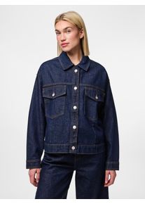 Jeansjacke Pieces "PCELMA DENIM JACKET NOOS BC", Damen, Gr. XS, blau (dunkelblau denim detail:rinse wash), Denim/Jeans, Obermaterial: 99% Baumwolle, 1% Elasthan, unifarben, regular fit normal, Jacken Jeansjacke