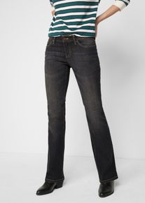 Bootcut-Jeans bonprix "Bootcut Jeans Mid Waist, Komfort-Stretch", Damen, Gr. 50, N-Gr, schwarz (schwarz denim used (l&auml;nge: regul&auml;r)), Denim/Jeans, Obermaterial: 82% Baumwolle, 17% Polyester, 1% Elasthan, unifarben, slim fit lang, Jeans Bootcut-Jeans, Slim Fit Passform, aus Baumwollmischung mit Stretch-Anteil