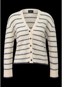 Strickjacke s.Oliver BLACK LABEL, Damen, Gr. 42, beige, Strick, Obermaterial: 35% Polyamid, 31% Polyacryl, 26% Wolle, 4% Alpaka, 4% Modal, gestreift, bequem h&uuml;ftbedeckend, V-Ausschnitt, B&uuml;ndchen, Strickjacken Strickjacke, im Streifen-Look