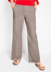Leinenhose bonprix, Damen, Gr. 46, N-Gr, braun (taupe), Leinenmischung, Obermaterial: 55% Leinen, 45% Baumwolle, unifarben, festlich, loose fit lang, Hosen Leinenhose, aus Leinen-Baumwoll-Mix, Loose Fit, komfortable Leibh&ouml;he