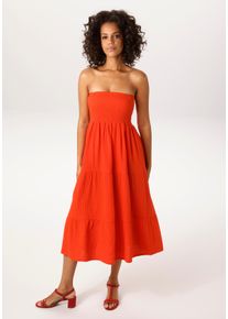 Sommerkleid Aniston CASUAL, Damen, Gr. 46, N-Gr, rot (orangerot), Web, Obermaterial: 100% Baumwolle, unifarben, figurumspielend kniefrei, Kleider Sommerkleid, - auch als Maxirock tragbar - NEUE KOLLEKTION
