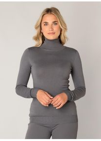 Rollkragenpullover Base Level "Yuen", Damen, Gr. 44, grau (dunkelgrau), Strick, Obermaterial: 80% Viskose, 20% Nylon, unifarben, figurbetont h&uuml;ftlang, Rundhals, eng, Pullover Rollkragenpullover, mit Viskose