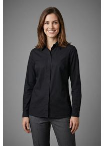 Langarmbluse bonprix "Long-Stretch-Bluse", Damen, Gr. 36, schwarz, Obermaterial: 72% Baumwolle, 26% Polyamid, 2% Elasthan, festlich, loose fit, Blusen Langarmbluse, lockere Passform, mit Stehkragen, mit verdeckter Knopfleiste