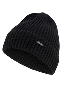 Strickm&uuml;tze Bruno Banani, Herren, schwarz, Grobstrick, Kunstfaser, kontrastfarbene Details, unifarben, M&uuml;tzen Strickm&uuml;tze, mit dezentem Marken-Metall-Label