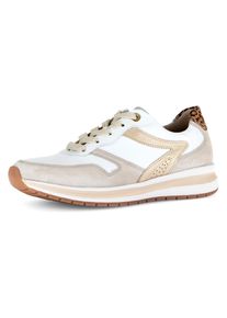 Keilsneaker Gabor "FLORENZ", Damen, Gr. 44, beige (wei&szlig;, hellbeige, leo), Glattleder, Veloursleder, Schuhe Keilsneaker, Freizeitschuh, Halbschuh, Schn&uuml;rer in Schuhweite G (=weit)