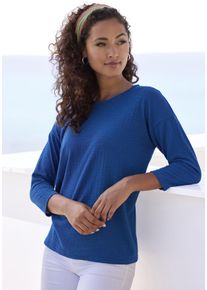 Langarmshirt Vivance "mit modischer Struktur", Damen, Gr. 36/38, blau (royalblau), Strick, Obermaterial: 65% Polyester (REPREVE), 35% Baumwolle, Strukturmuster, unifarben, Basic, bequem, Rundhals, Shirts Langarmshirt, aus b&uuml;gelfreier Qualit&auml;t mit Baumwolle, Topseller