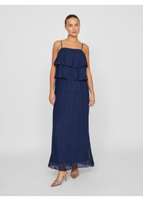 Tr&auml;gerkleid Vila "VICHIFFON SINGLET PLEATS DRESS - NOOS", Damen, Gr. 40, N-Gr, blau (navy blazer), Chiffon, Obermaterial: 100% Polyester, unifarben, eckiger Ausschnitt, Kleider Tr&auml;gerkleid, Sommerkleid