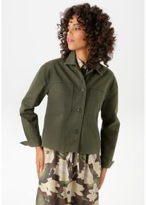 Jeansjacke Aniston CASUAL, Damen, Gr. 36, gr&uuml;n (khaki), Twill, Obermaterial: 100% Baumwolle, unifarben, l&auml;ssig geschnitten kurz, 1-Knopf-Manschette, Jacken Jeansjacke, mit tonigen Kn&ouml;pfen zu schlie&szlig;en