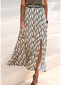 Maxirock Lascana, Damen, Gr. 44, beige (creme, khaki bedruckt), Jersey, Obermaterial: 100% Viskose, bedruckt, figurumspielend kn&ouml;chellang, R&ouml;cke Maxirock, mit Schlitz, Sommerrock, Alloverprint, Topseller