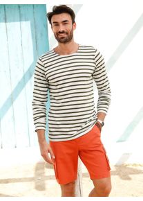 Langarmshirt Catamaran "Langarm-Shirt", Herren, Gr. 48/50, khaki, ecru, gestreift, 100% Baumwolle, gemustert, gestreift, Rundhals, Shirts Langarmshirt