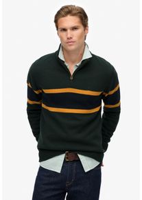 Strickpullover Superdry "Cotton Stripe Half Zip Knit", Herren, Gr. L, eagle gr&uuml;n, eclipse navy, Strick, Obermaterial: 100% Baumwolle, gemustert, normal, Rundhals, Rippb&uuml;ndchen, Pullover Strickpullover