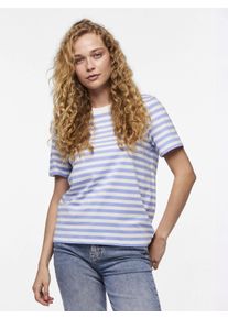 Kurzarmshirt Pieces "PCRIA SS TEE STRIPES NOOS BC", Damen, Gr. XS, hydrangea stripes:hellwei&szlig;, Single Jersey, Obermaterial: 100% Baumwolle, gestreift, regular fit normal, Rundhals, Shirts Kurzarmshirt
