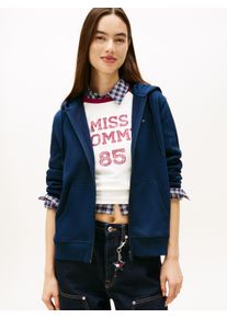 Sweatjacke Tommy Jeans "TJW REG S FLAG ZIP THRU", Damen, Gr. S (36), blau (schwarz night navy), Sweatware, Obermaterial: 80% Baumwolle, 20% Polyester, unifarben, regular fit h&uuml;ftlang, Rippb&uuml;ndchen, Sweatjacken Sweatjacke, mit Logostickerei
